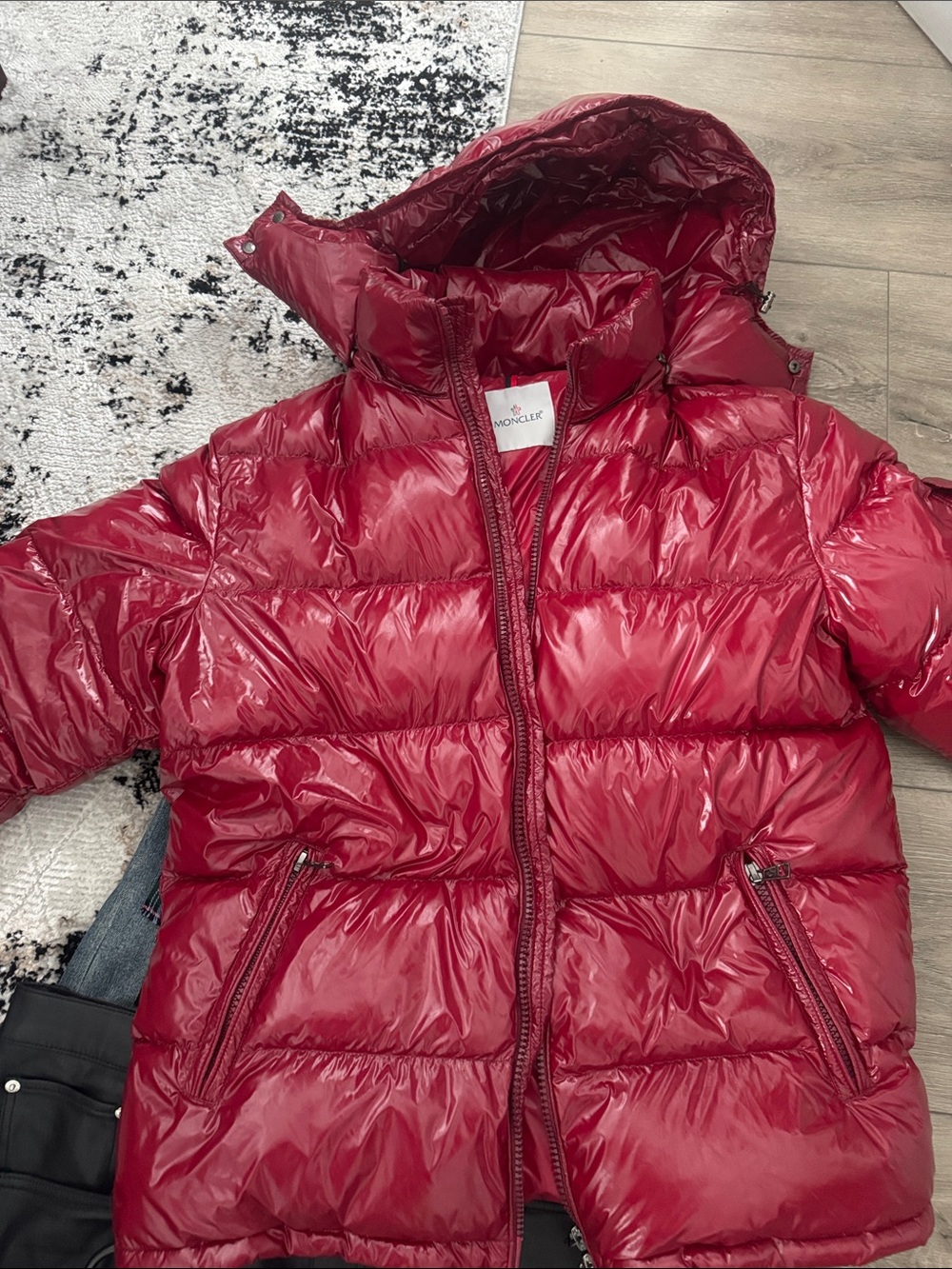 Moncler Glossy Red Hooded Down Jacket